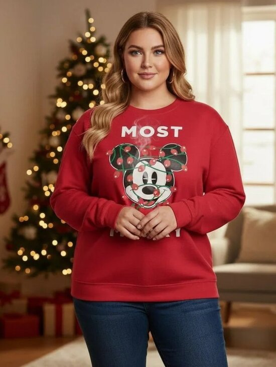 Disney Tops - DISNEY Mickey Mouse Most Merry Red Sweatshirt XL 1X Ugly Christmas Sweater XMAS